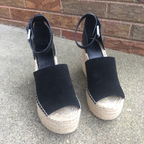 New Marc Fisher Adalyn Black suede espadrille wedge platform shoe size 10 - Picture 2 of 7